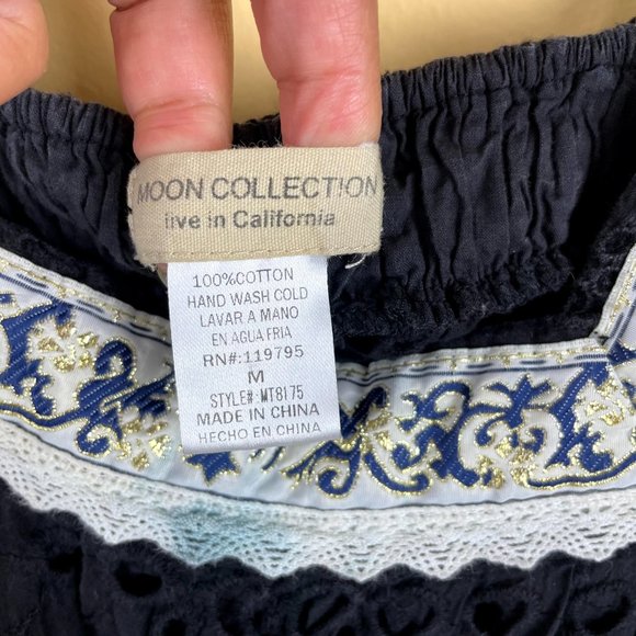 Moon Collection Blue Eyelet Baby Doll Boho Blouse - Picture 6 of 8